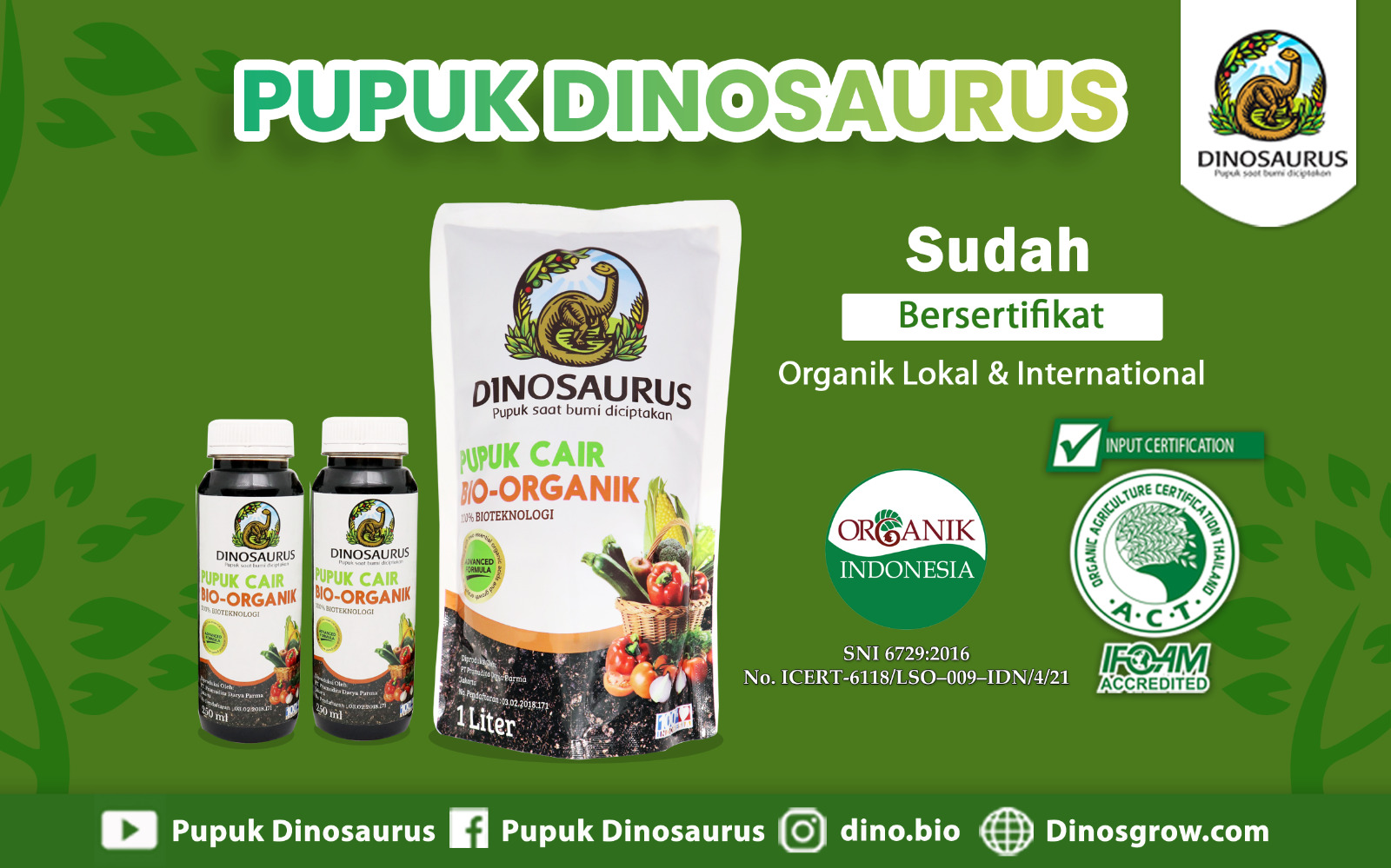 Pupuk Organik Hayati Dinosaurus Sudah Memiliki Sertifikat Organik ...